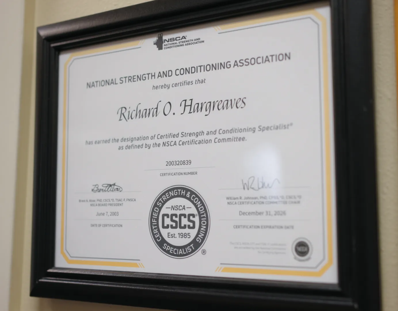 Richard Hargreaves Certificate